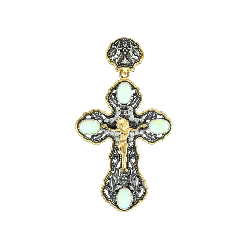 Крест из серебра с опалами