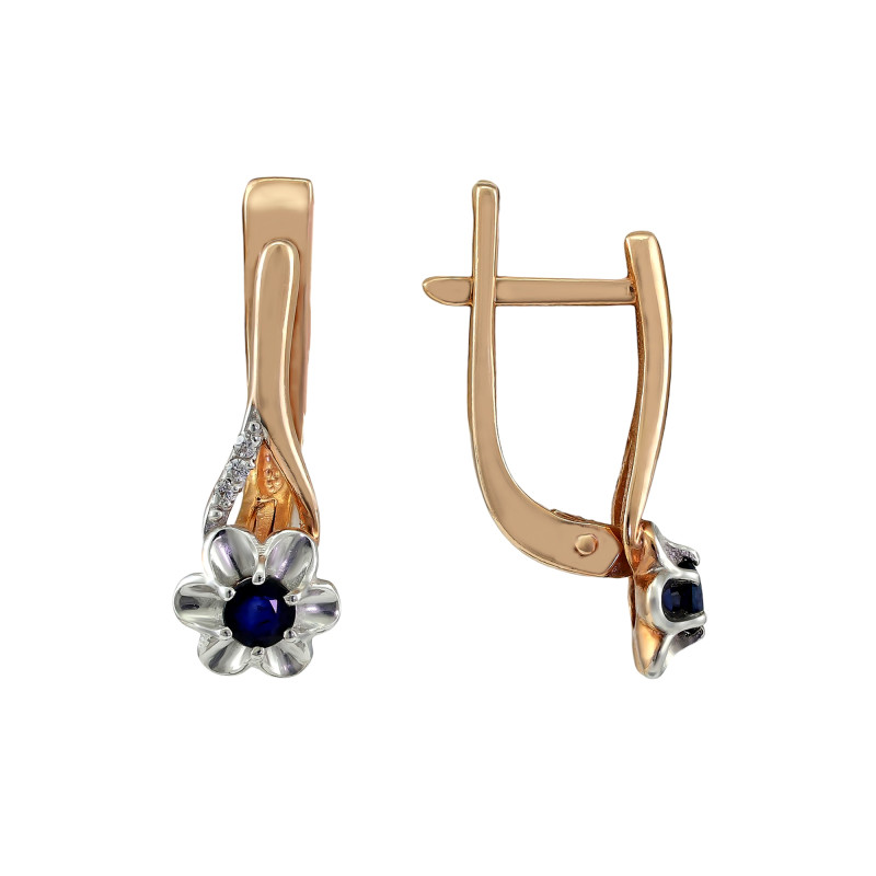 Серьги серебряные с сапфиром и фианитами