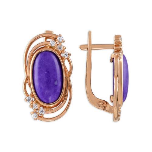 Серьги из серебра с искусственным чароитом
