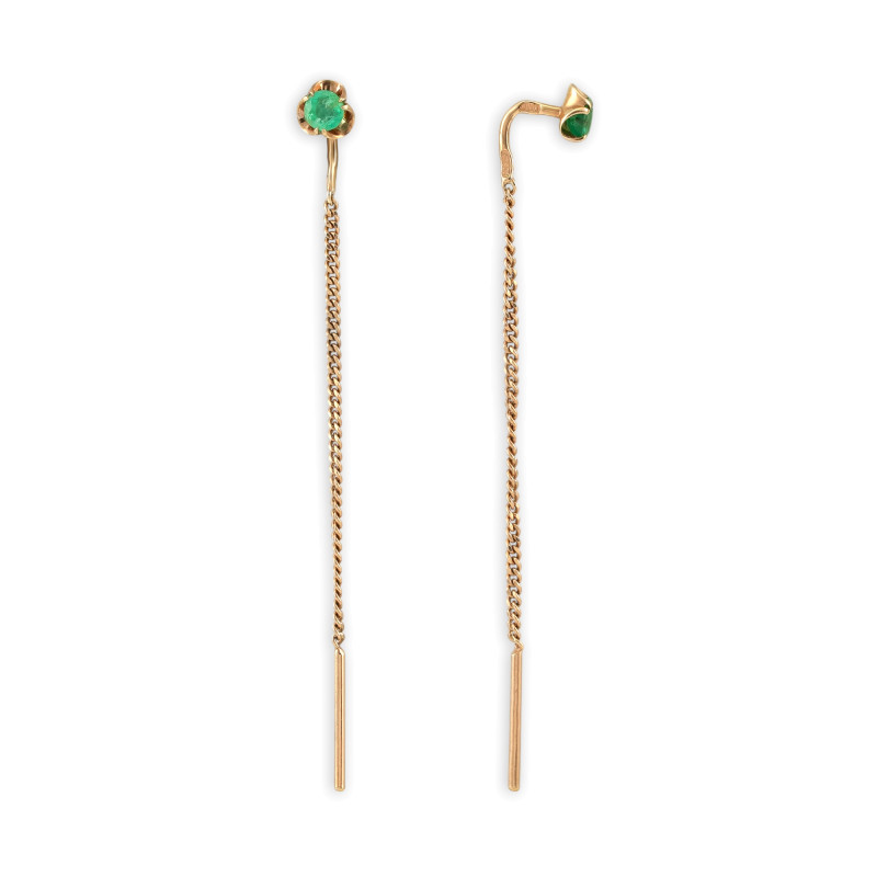 Серьги-продёвки из серебра с изумрудами