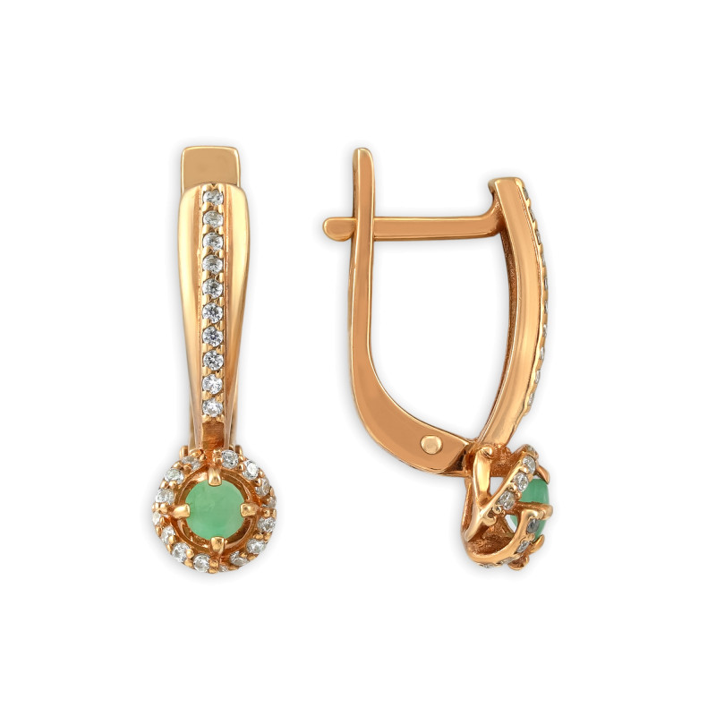 Серьги из серебра с изумрудом и фианитами