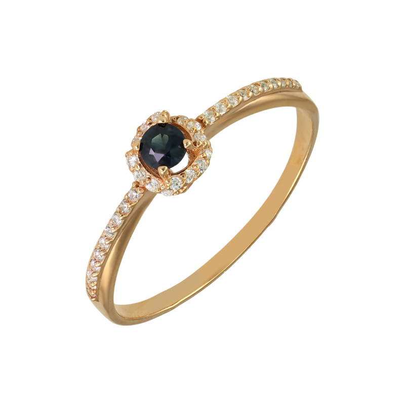 Кольцо серебряное с сапфиром и фианитами