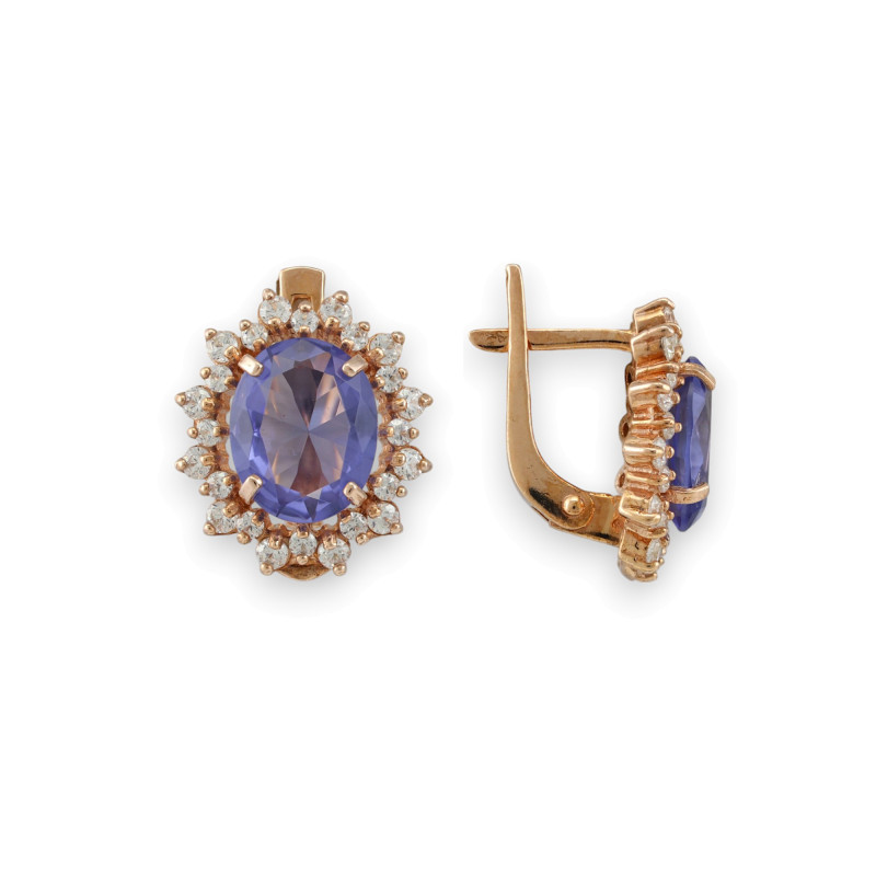 Серьги с искусственными танзанитами и фианитами