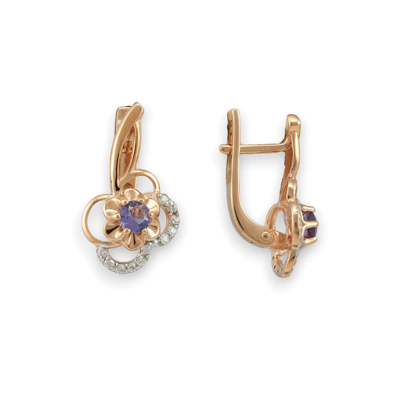 Серьги с искусственным танзанитом и фианитами