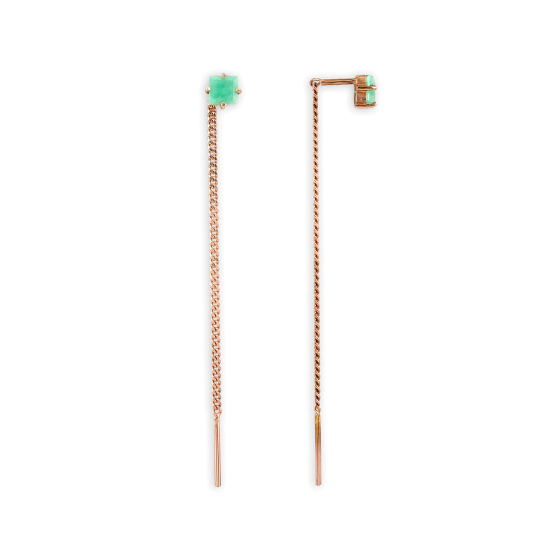 Серебряные серьги-продёвки с изумрудом