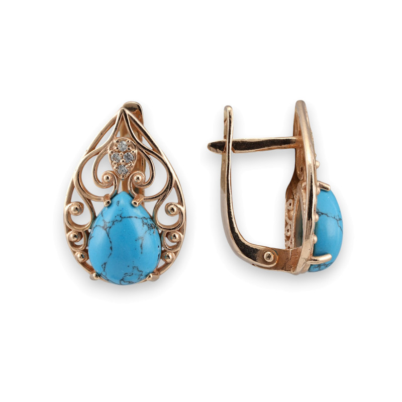 Серьги с бирюзой и фианитами