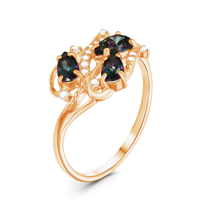 Кольцо с плавленным кварцем и фианитами