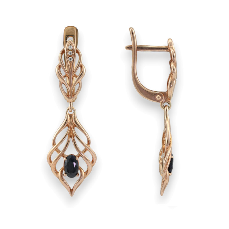 Серьги из серебра с сапфиром и фианитом