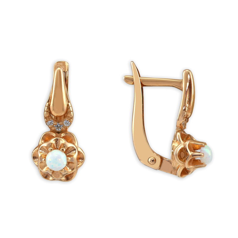 Серебряные серьги с опалами и фианитами