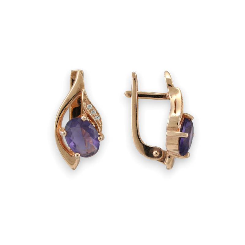 Серьги с искусственным танзанитом и фианитами