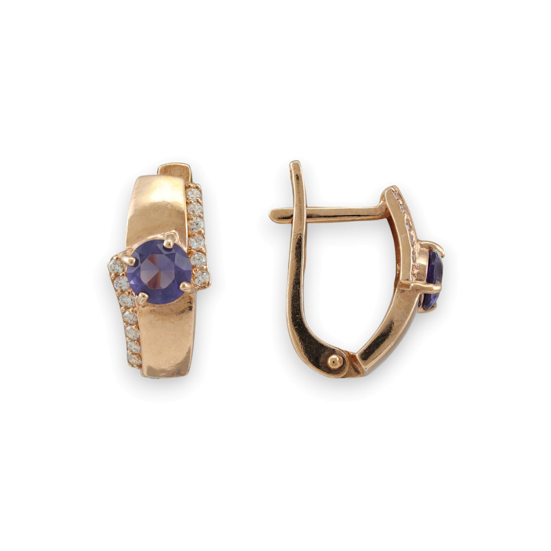 Серьги с искусственным танзанитом и кубическим цирконием