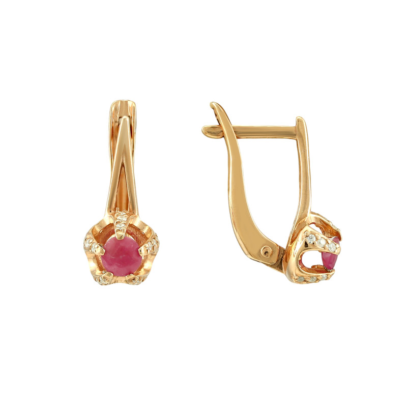 Серьги из серебра с позолотой и рубинами