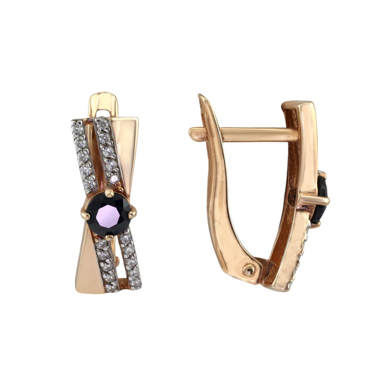 Серьги из серебра с сапфиром и фианитами