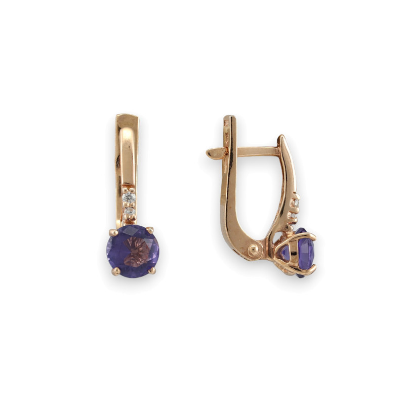 Серьги с искусственным танзанитом и фианитами