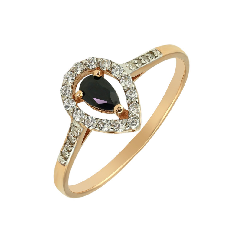 Позолоченное кольцо с сапфиром и фианитами