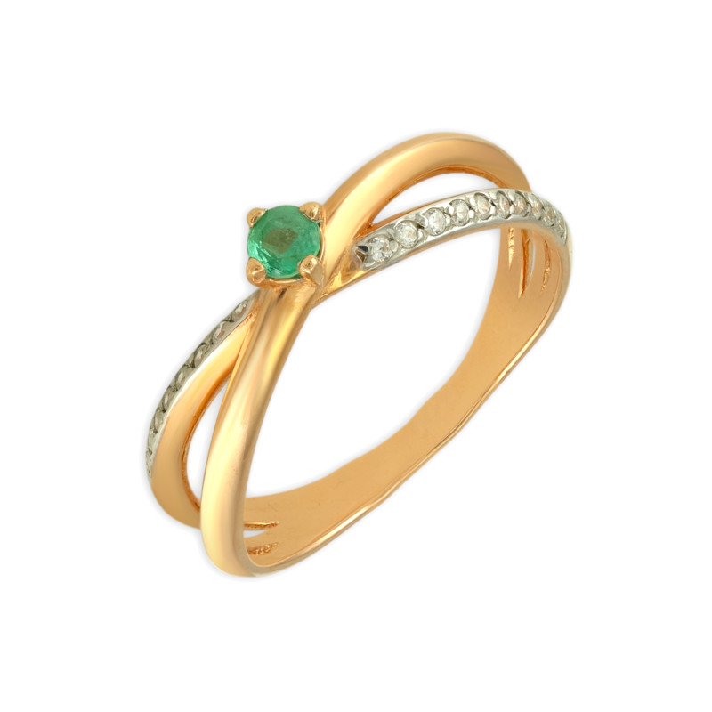 Серебряное кольцо с изумрудом и фианитами