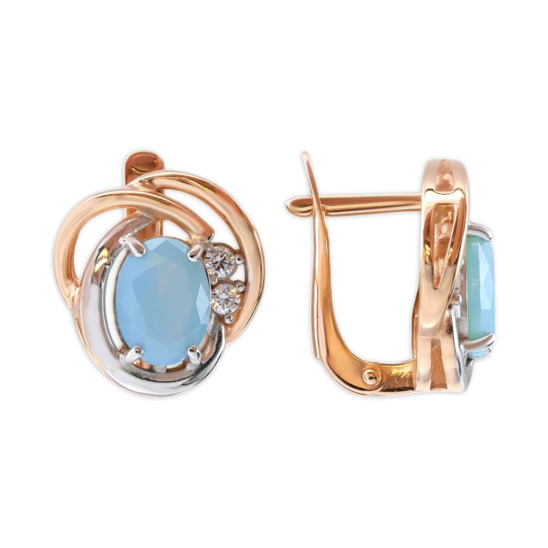 Серьги из серебра с искусственным халцедоном и фианитами