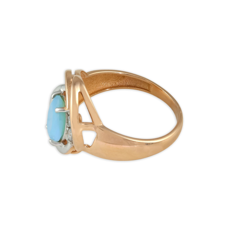 Кольцо из серебра с искусственным халцедоном и фианитами