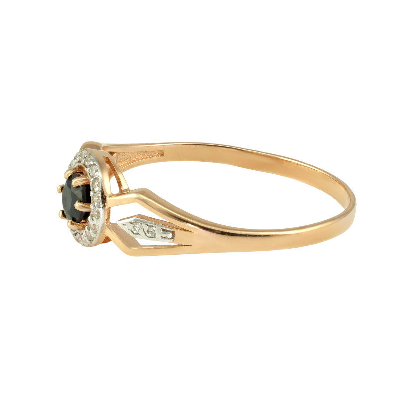 Золочёное кольцо с сапфиром и фианитами