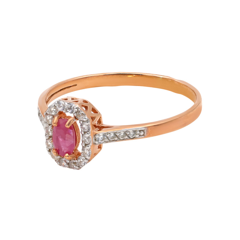 Кольцо серебряное с рубином и фианитами