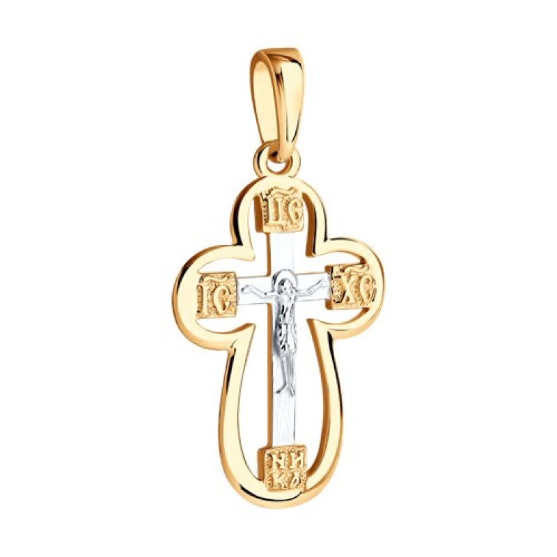 Крестик серебряный с позолотой