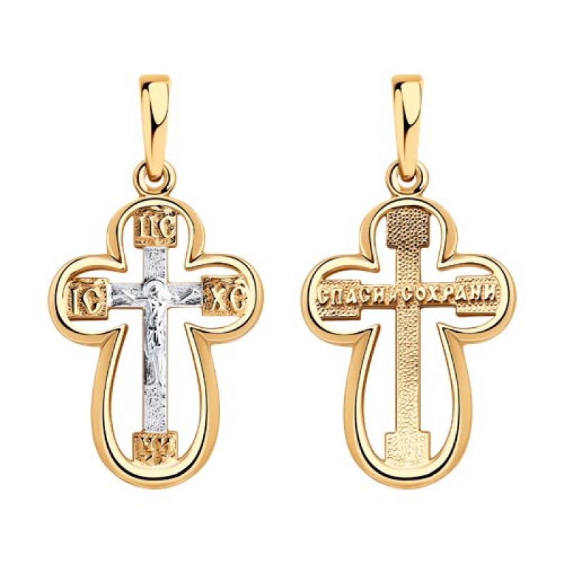 Крестик серебряный с позолотой