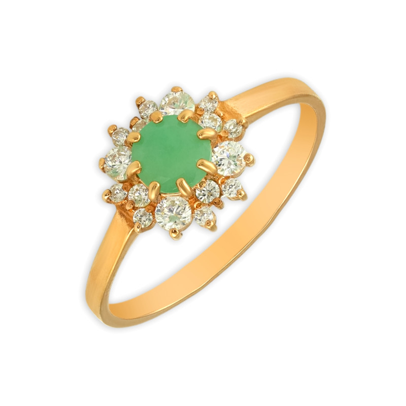 Кольцо серебряное с изумрудом и фианитами