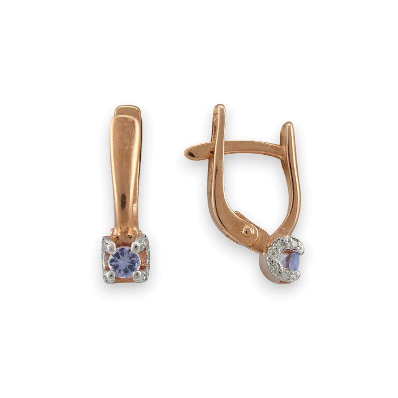 Серьги с фианитами и танзанитом
