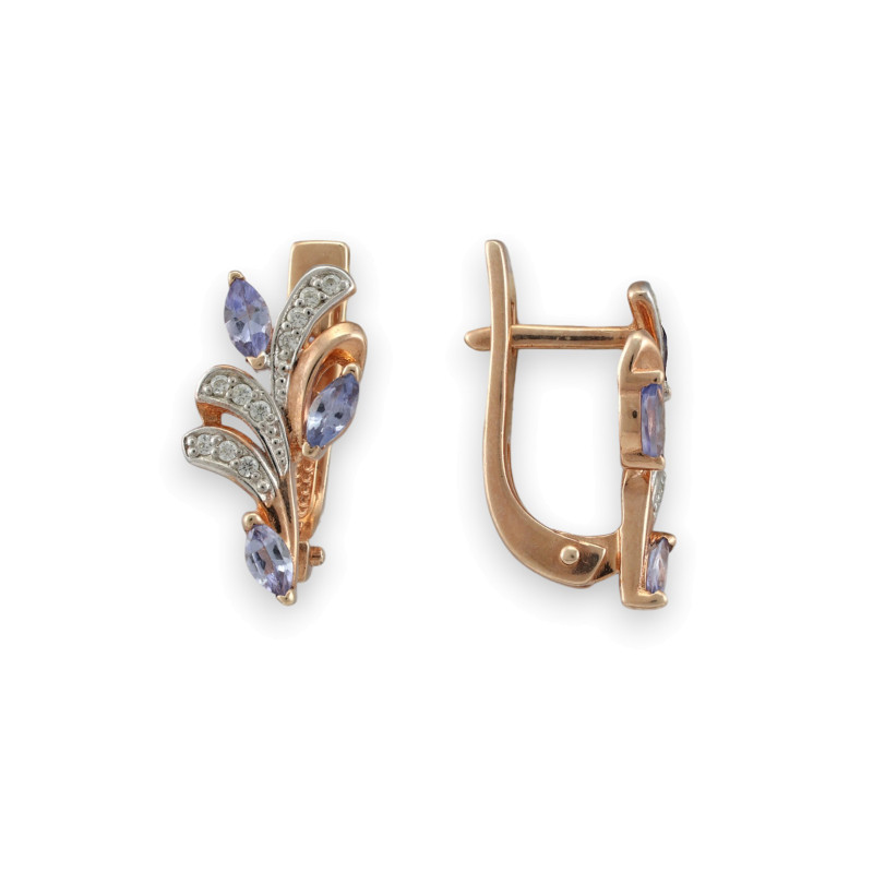 Серьги с танзанитами и фианитами