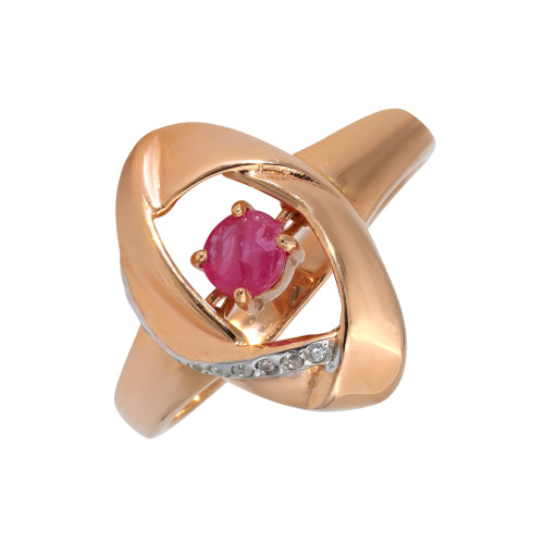 Серебряное кольцо с рубином и фианитами