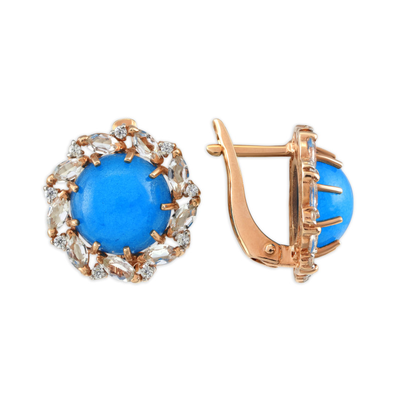 Серьги из серебра с халцедоном и горным хрусталём