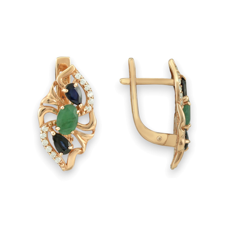 Серьги из серебра с сапфиром и изумрудом