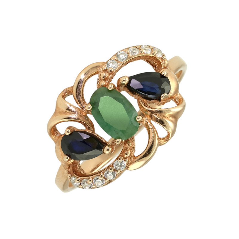 Серебряное кольцо с изумрудом и сапфиром