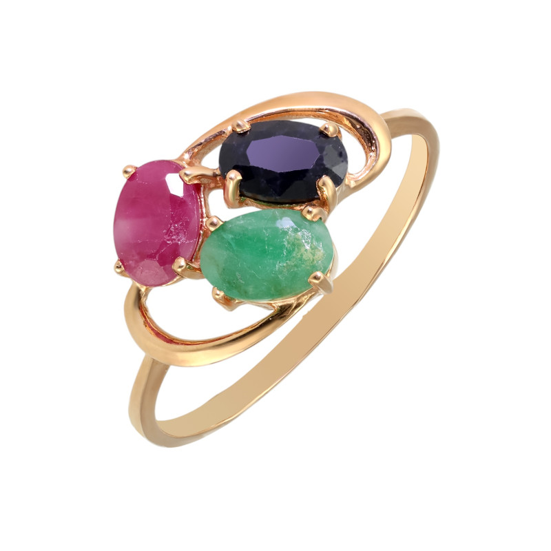 Кольцо из серебра с рубином, сапфиром и изумрудом