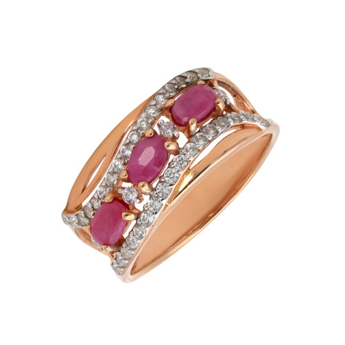Серебряное кольцо с рубином и фианитом