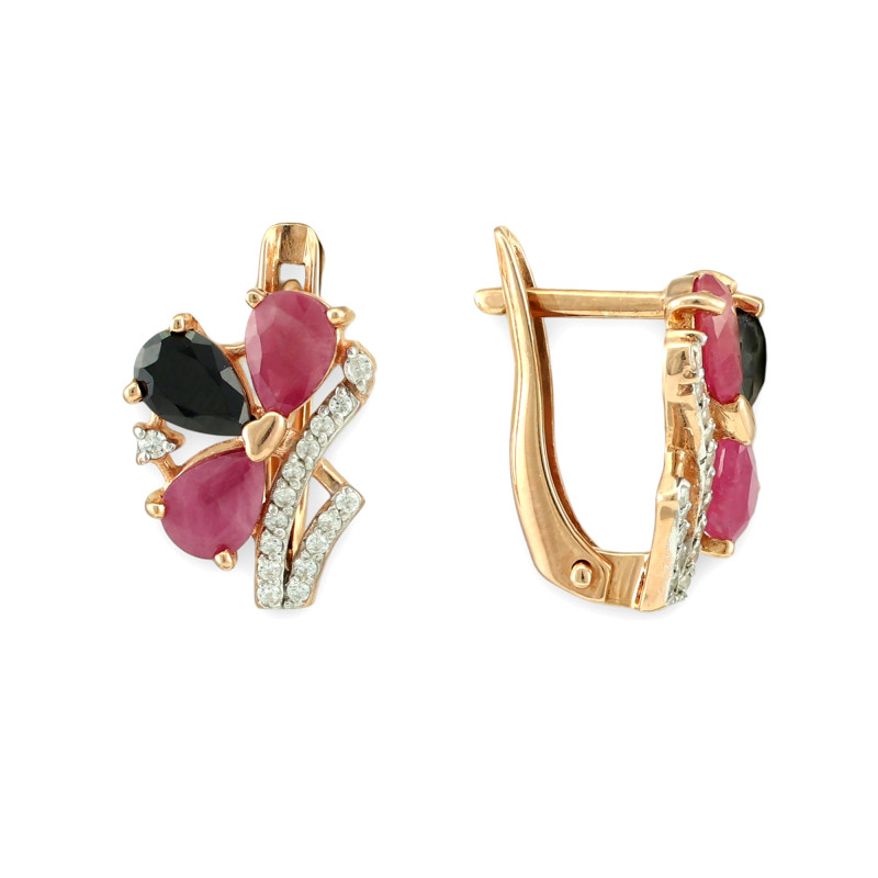 Серебряные серьги с рубином и сапфиром