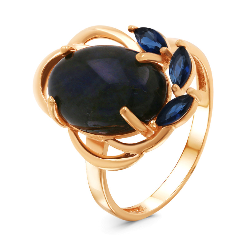 Кольцо позолоченное с лабрадоритом и фианитами