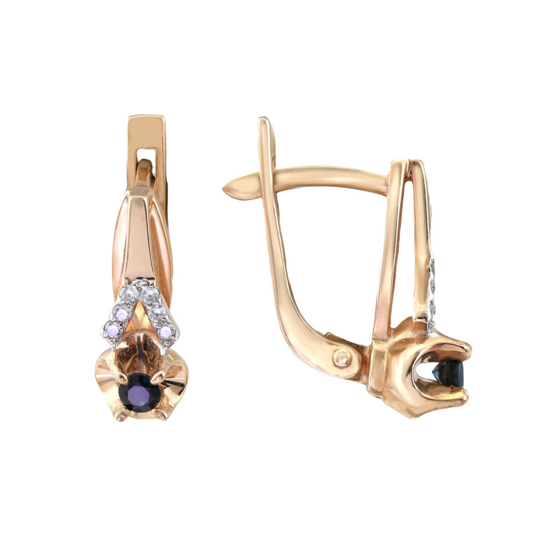 Серебряные серьги с сапфиром и фианитами