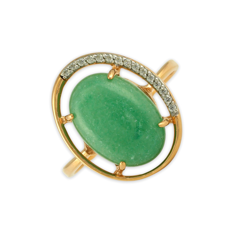 Кольцо серебряное с нефритом и фианитами