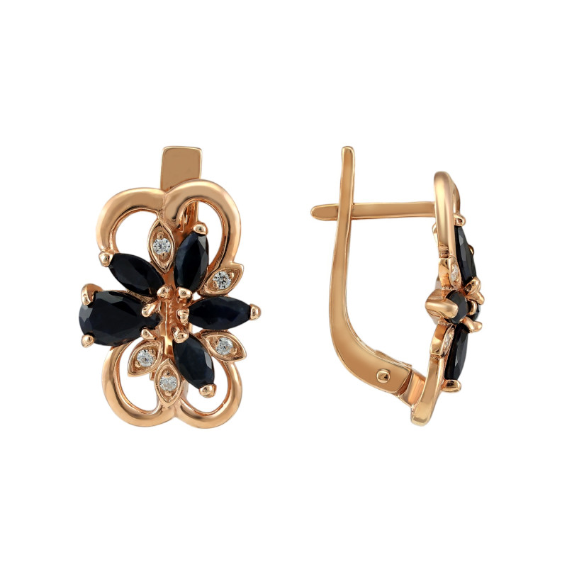 Серьги из серебра с сапфирами и фианитами