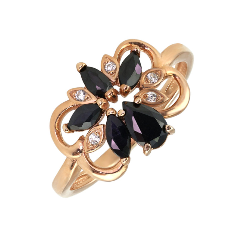 Кольцо из серебра золочёное с сапфирами