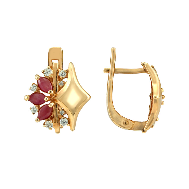 Серьги с натуральными рубинами и фианитами