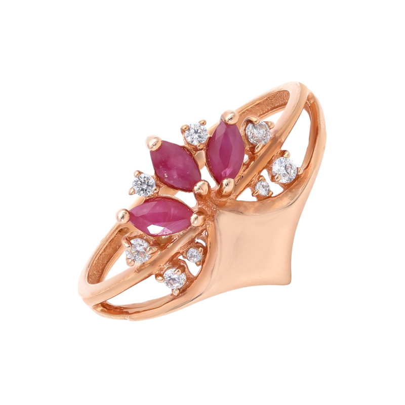 Кольцо из серебра с рубинами и фианитами