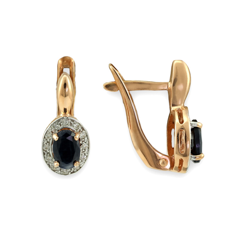 Серьги из серебра с сапфирами и фианитами