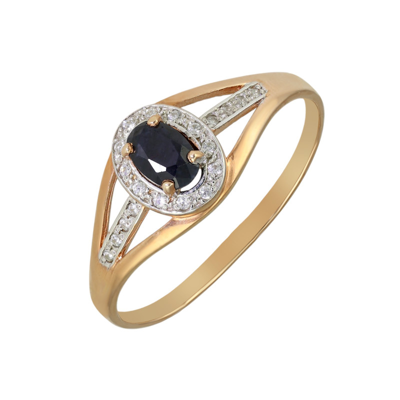 Кольцо серебряное с сапфиром и фианитами