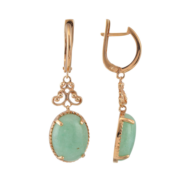 Серьги из серебра с нефритом и золочением