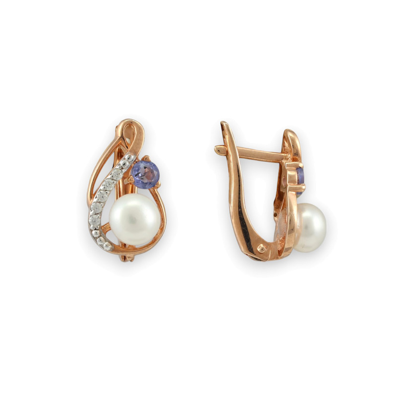 Серьги с танзанитом и жемчугом