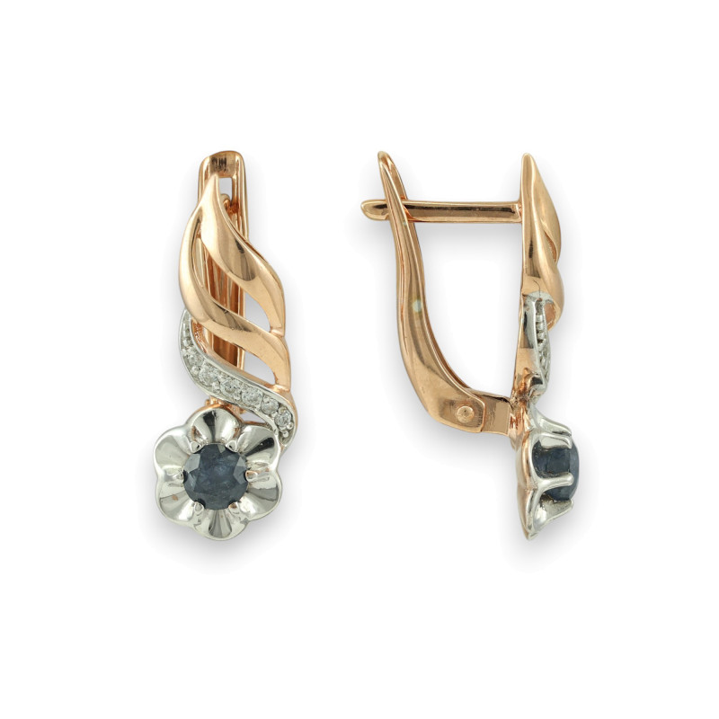 Серьги серебряные с фианитами и сапфирами