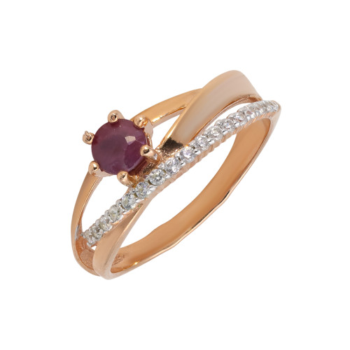 Кольцо из серебра с рубином и фианитами