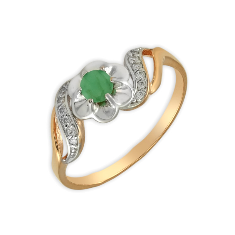 Серебряное кольцо с изумрудом и фианитами